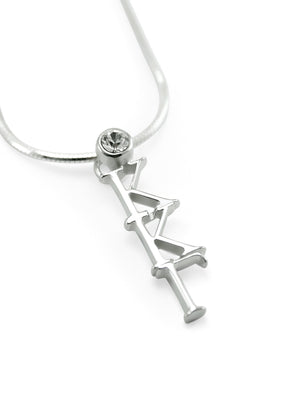 Necklace - Kappa Kappa Gamma Sterling Silver Lavaliere With Clear CZ Crystal