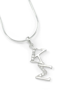 Necklace - Kappa Sigma Sterling Silver Diagonal Lavaliere With Simulated Diamonds