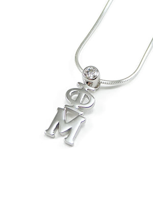 Necklace - Phi Mu Sterling Silver Lavaliere Pendant With Clear CZ Crystal
