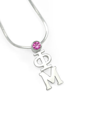 Necklace - Phi Mu Sterling Silver Lavaliere With CZ Rose Crystal