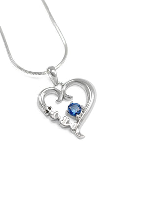 Necklace - Phi Sigma Sigma Heart Pendant With Blue Crystal