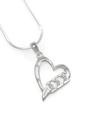 Necklace - Phi Sigma Sigma Sterling Silver Heart Pendant With Simulated Diamonds