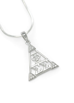 Necklace - Phi Sigma Sigma Sterling Silver Pyramid Pendant With Simulated Diamonds