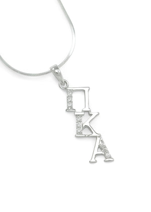 Necklace - Pi Kappa Alpha Sterling Silver Diagonal Lavaliere With Simulated Diamonds