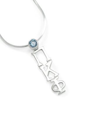 Necklace - Pi Kappa Phi Sterling Silver Lavaliere With CZ Blue Crystal