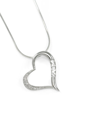 Necklace - Sigma Kappa Angled Heart Pendant With Simulated Diamonds
