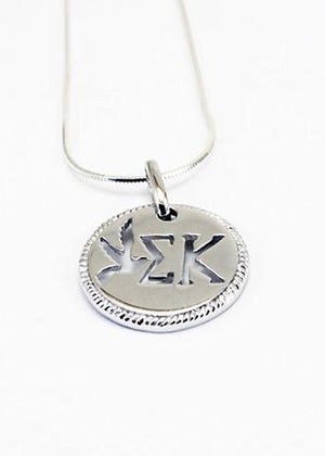Necklace - Sigma Kappa Sterling Silver Circular Pendant With Cut-out Dove And Letters