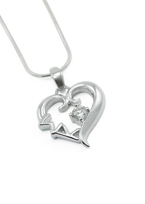 Necklace - Sigma Kappa Sterling Silver Heart Pendant With Clear CZ Crystal