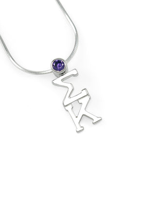 Necklace - Sigma Kappa Sterling Silver Lavaliere Pendant With Lavender CZ Crystal