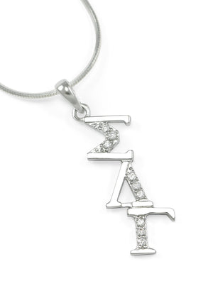 Necklace - Sigma Lambda Gamma Sterling Silver Diagonal Lavaliere With Simulated Diamonds