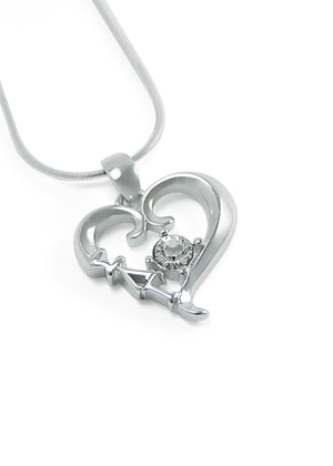 Necklace - Sigma Lambda Gamma Sterling Silver Heart Pendant With Clear CZ Crystal