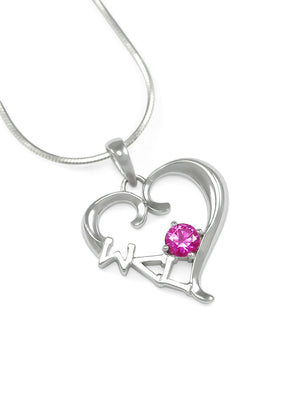 Necklace - Sigma Lambda Gamma Sterling Silver Heart Pendant With Pink CZ Crystal