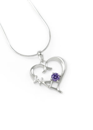 Necklace - Sigma Lambda Gamma Sterling Silver Heart Pendant With Purple CZ Crystal