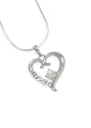 Necklace - Theta Nu Xi Sterling Silver Heart Pendant With Clear CZ Crystal