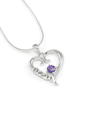 Necklace - Theta Nu Xi Sterling Silver Heart Pendant With Purple Swarovski Crystal