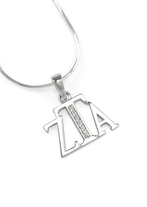 Necklace - Zeta Tau Alpha Sterling Silver Horizontal Lavaliere With Simulated Diamonds