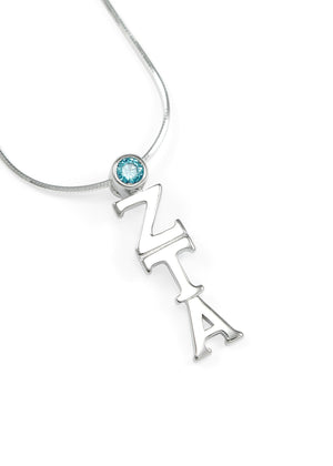 Necklace - Zeta Tau Alpha Sterling Silver Lavaliere With Turquoise CZ