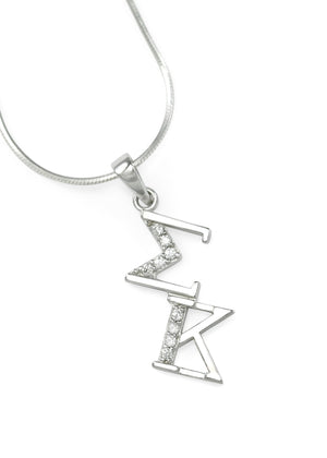 Pendant - Sigma Kappa Sterling Silver Diagonal Lavaliere With Simulated Diamonds