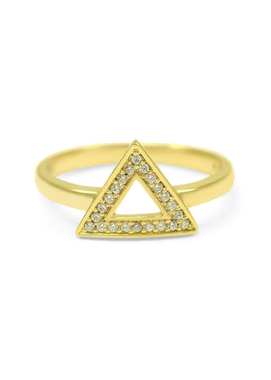 Ring - 14k Gold Plated Delta Triangle Ring With CZs
