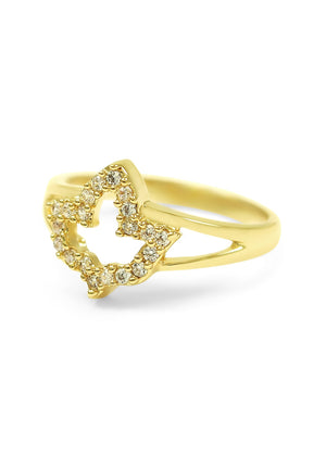 Ring - 14k Gold Plated Ivy Leaf Ring With CZs