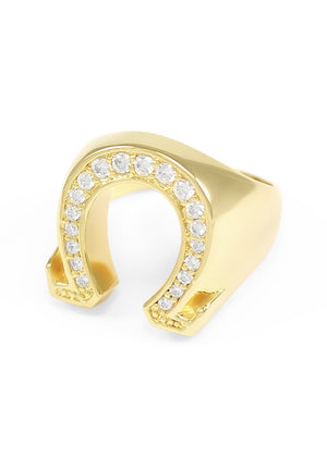 Ring - 14k Gold Plated Omega Ring With 20 Stones