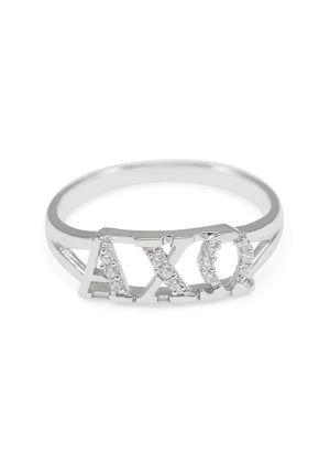 Ring - Alpha Chi Omega Sterling Silver Ring With CZs