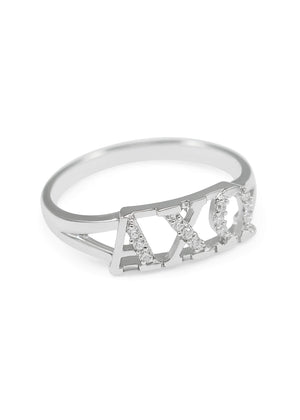 Ring - Alpha Chi Omega Sterling Silver Ring With CZs