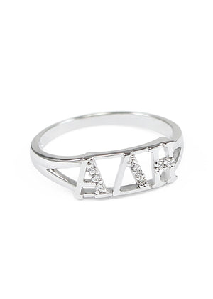 Ring - Alpha Delta Eta Sterling Silver Ring With Simulated Diamonds