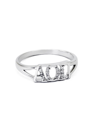 Ring - Alpha Omicron Pi Sterling Silver Ring With Simulated Diamonds