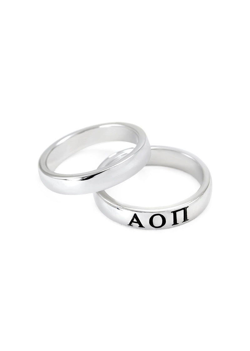 Alpha Omicron Pi Sterling Silver Skinny Band Ring The Collegiate Standard
