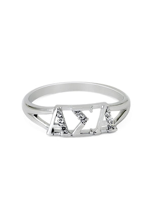 Ring - Alpha Sigma Alpha Sterling Silver Ring With Simulated Diamonds