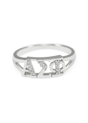 Ring - Alpha Sigma Phi Sterling Silver Ring With Simulated Diamonds