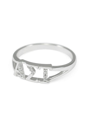 Ring - Alpha Sigma Tau Sterling Silver Ring With Simulated Diamonds