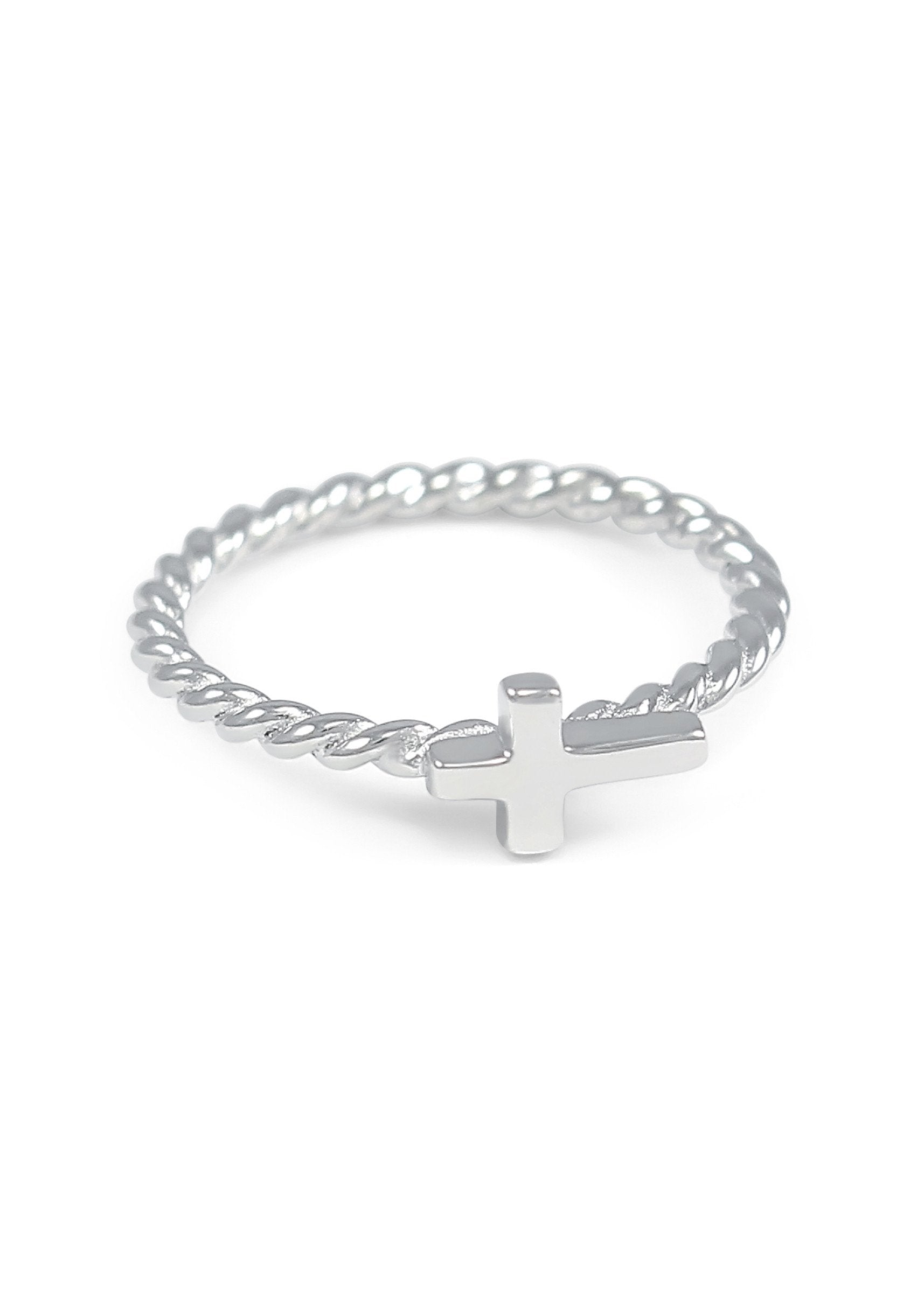 Silver Sideways Cross Ring | Dainty Cross Ring - The