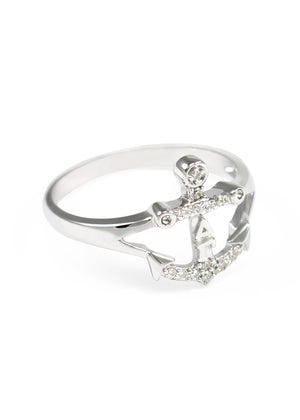 Ring - Delta Gamma Sterling Silver Anchor Ring With Simulated Diamonds