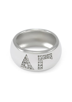 Ring - Delta Gamma Sterling Silver Ring With Pave Cubic Zirconia Greek Letters