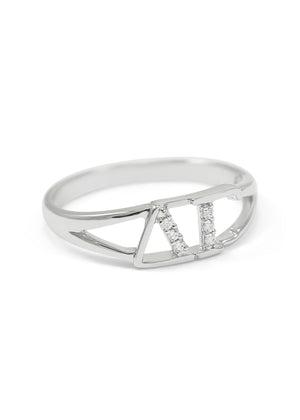 Ring - Delta Gamma Sterling Silver Ring With Simulated Diamonds
