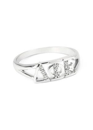 Ring - Delta Phi Epsilon Sterling Silver Ring With Simulated Diamonds