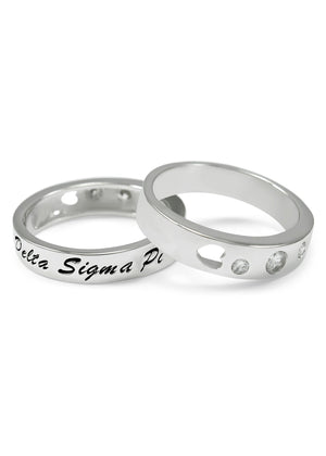 Ring - Delta Sigma Pi Sterling Silver Ring With Hearts And Cubic Zirconias