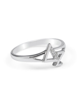 Ring - Delta Zeta Diagonal Sterling Silver Ring With Simulated Diamonds