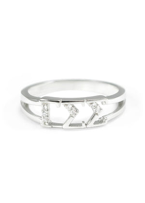 Ring - Gamma Sigma Sigma Sterling Silver Ring With Simulated Diamonds