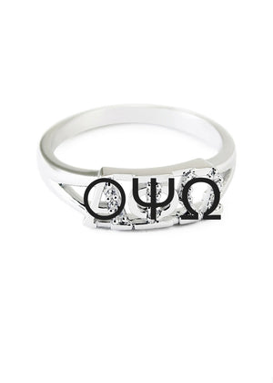 Ring - Omicron Psi Omega Sterling Silver Ring With Simulated Diamonds