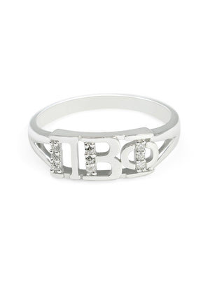 Ring - Pi Beta Phi Sterling Silver Ring With Simulated Diamonds