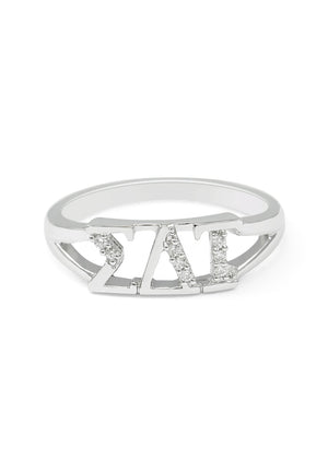 Ring - Sigma Delta Tau Sterling Silver Ring With Simulated Diamonds