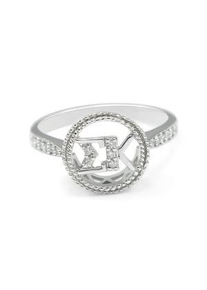Ring - Sigma Kappa Sterling Silver Circular Ring With Simulated Diamonds