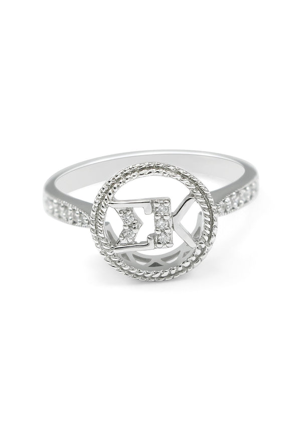 Sigma Kappa Sterling Silver Circular Ring with Simulated Diamonds - The ...