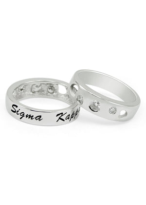 Ring - Sigma Kappa Sterling Silver Ring With Hearts And Cubic Zirconias