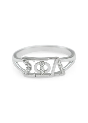 Ring - Sigma Phi Lambda Sterling Silver Ring With Simulated Diamonds