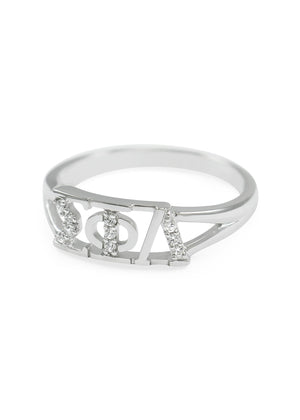 Ring - Sigma Phi Lambda Sterling Silver Ring With Simulated Diamonds