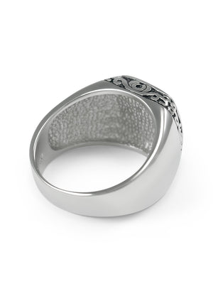 Ring - Squared Masonic Ring With Filigree Design And Black Enamel